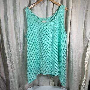 Tru Self Teal Sheer Tank Covering Striped Over Tank Top 2X-Large Scoop Neck.